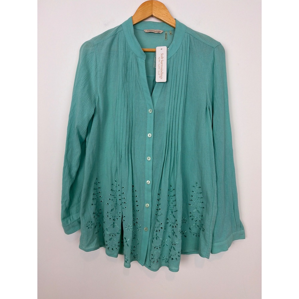 NWT Soft Surroundings 100% Cotton Gauze Top M Eyelet Embroidered Boho Coastal